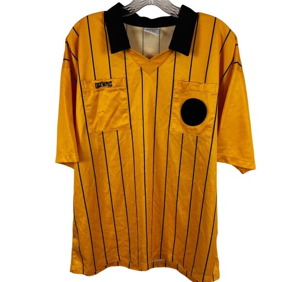 Olympus Size XL Yellow & Black Striped Referee Shirt 80% Polyester 20% Cotton - Picture 1 of 10